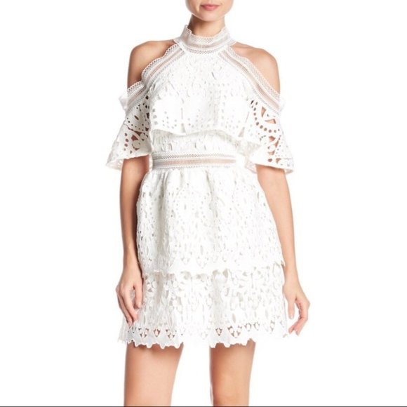 few moda Dresses & Skirts - Few Moda White Off-Shoulder Lace Overlay Dress L